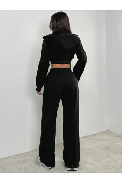 S&A DESIGN Dámské černé zimní tepláky z dvouvláknové bavlněné tkaniny s tlustým fleecem uvnitř