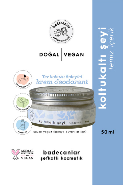 Badecanlar Şefkatli Kozmetik Doğal Vegan Ter Kokusu Önleyici Doğal Krem Deodorant 50ml Sade
