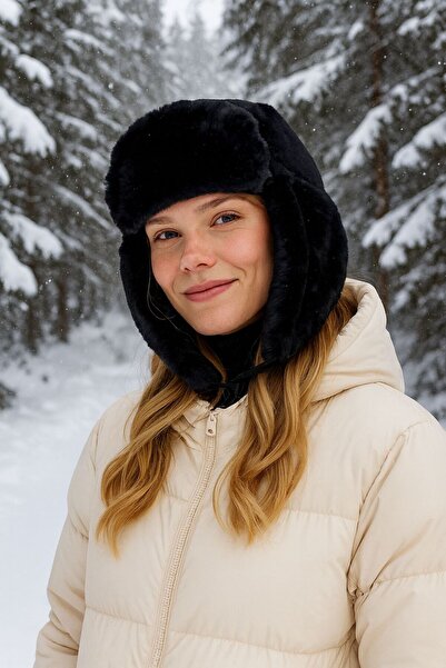 Axesoire 12806 Klipsli Peluş Siyah Pilot Şapka Bere