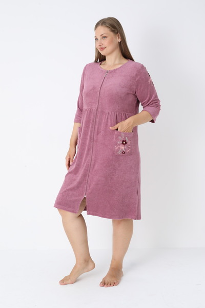 ROMEO LİFE Γυναικείο φόρεμα μεγάλου μεγέθους μπαμπού με φερμουάρ κομψό βελούδινο φόρεμα 3449-b