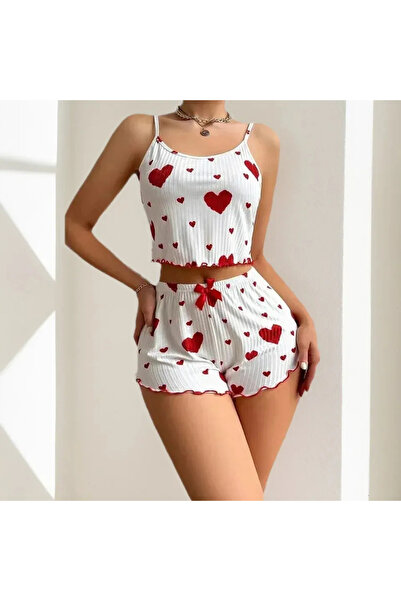 AZZERİ Eyebrow Corset Red Heart Stylish White Women's Nightdress