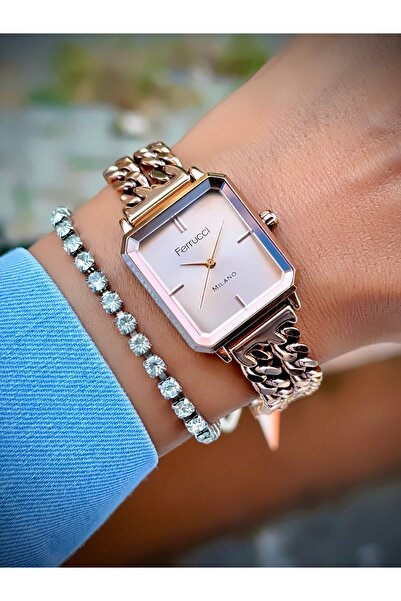 Ferrucci ساعة يد نسائية بسلسلة حبل 3 ATM مقاومة للماء مع سوار هدية ساعة بتصميم