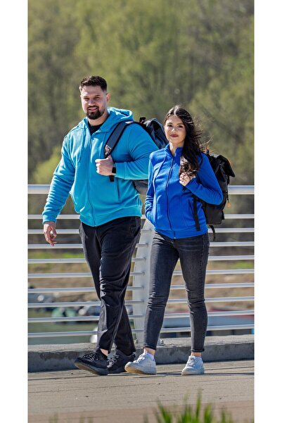 Masstex Turquoise Tedy sweatshirt for men – 100% microfleece, hood and zipper