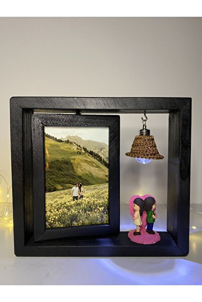 AHŞAPTAN SANAT إطار خشبي دوار مصنوع يدويًا مع قلب مضيء