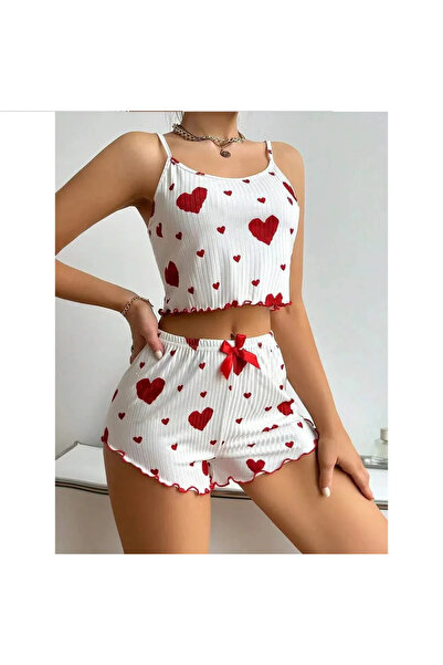 AZZERİ Eyebrow Corset Red Heart Stylish White Women's Nightdress