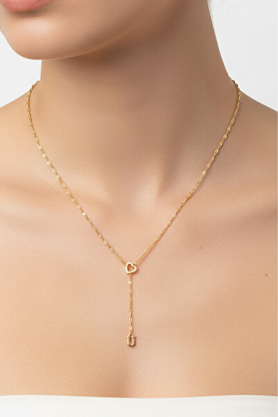 Atolyezone U Harfi 316l Paslanmaz Çelik Kolye Kalpli Dekolte Yeni Sezon Kişiye Özel Kolye Hediye Kutulu