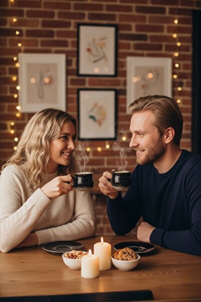 GÜLZE 2 Persons (4 Pieces) Nova Double Coffee Cup (9 Different Colors, 100% Handmade, Special Design)