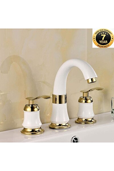OEM صنبور حوض الحمام مدمج باللون الأبيض والذهبي مجموعة من 3 قطع جديدة ضمان 7 ...