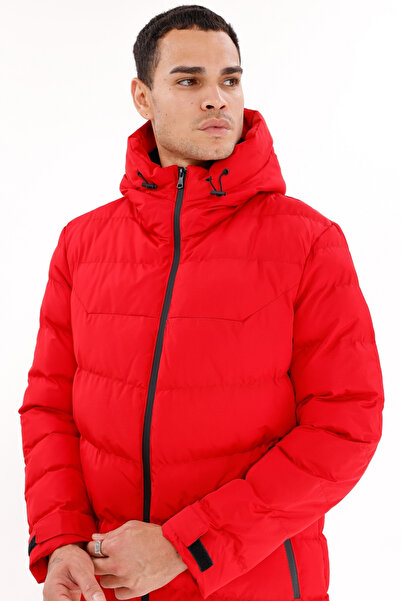 Montland Férfi piros kapucnis polár belső vízálló szélálló kabát és kabát