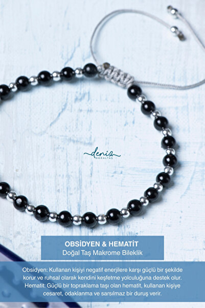Deniz Doğal Taş سوار مكرامية من حجر الهيماتيت الطبيعي المعتمد من حجر الأوبسيديان