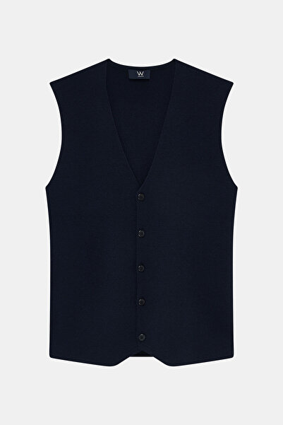 W Collection Dark Blue V-Neck Buttoned Vest
