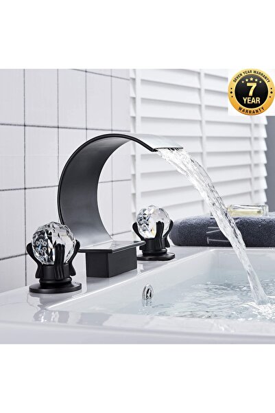 OEM Banyo Lavabo Küvet Jakuzi Bataryası Ankastre Mat Siyah Yeni Taşlı Model Şelale 7 Yıl Garantili İTHAL