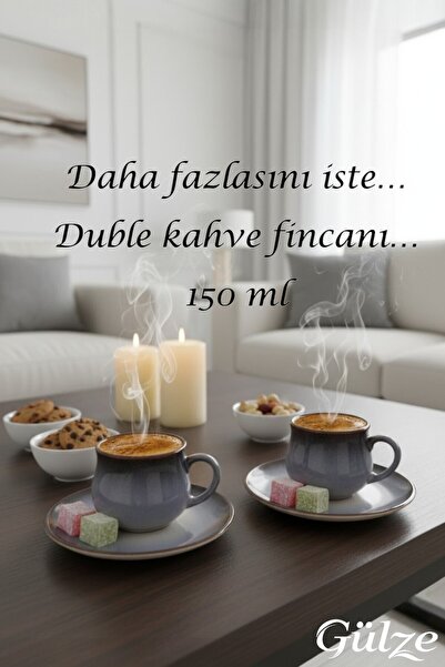GÜLZE 2 Persons (4 Pieces) Nova Double Coffee Cup (9 Different Colors, 100% Handmade, Special Design)