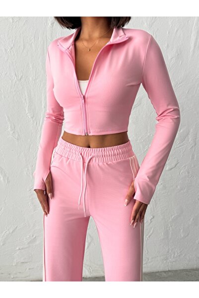 Miss Prova Αθλητικό πλεκτό μπουφάν/φούτερ από μαλακό ύφασμα με φερμουάρ και κλειστό μέσα στα δάχτυλα MISSCE7334