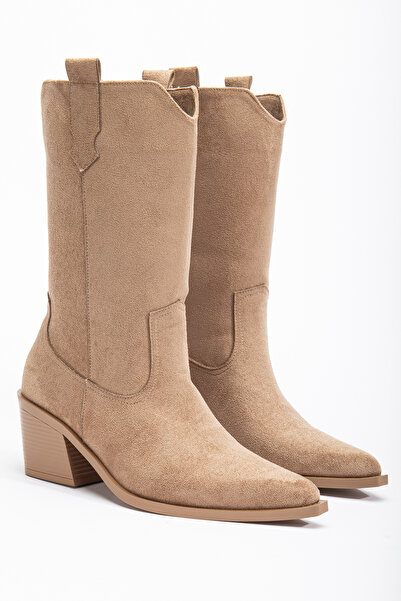 DENORA Kum Vizon Toprak Camel Mat Süet Ara Boy Kovboy Bot Çizme