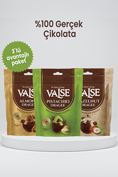 Valse 70 Gr X 3 Adet Sütlü Çikolata Kaplı Draje Antep Fıstığı , Fındık , Badem , Avantajlı Kuruyemiş