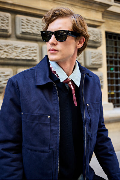 Danger Ανδρικό βαμβακερό παλτό σε μπλε ναυτικό χρώμα