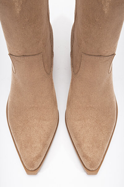 DENORA Kum Vizon Toprak Camel Mat Süet Ara Boy Kovboy Bot Çizme