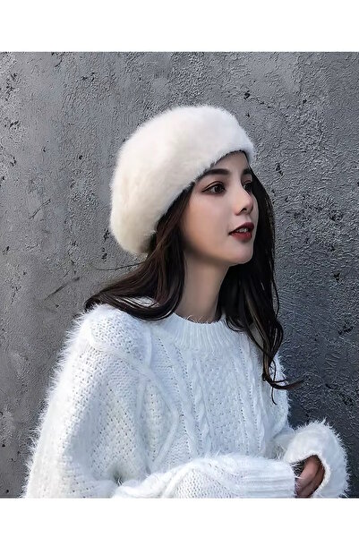 CAŞ DEKORASYON قبعة/قبعة قطيفة بلون كريمي