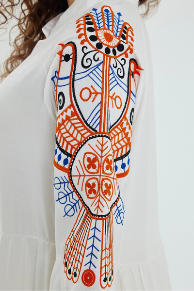 bacc White Embroidered Long Woven Women's Dress - Layered Flounce, Bcvl-24947