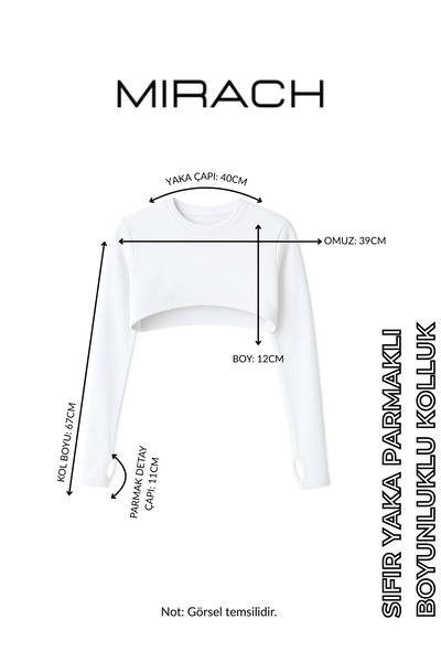 mirach Sıfır Yaka Parmak ve El Geçmeli Boyunluklu Kolluk Penye Pamuk Uzun Kollu Tesettür Bodysuit Kolluk