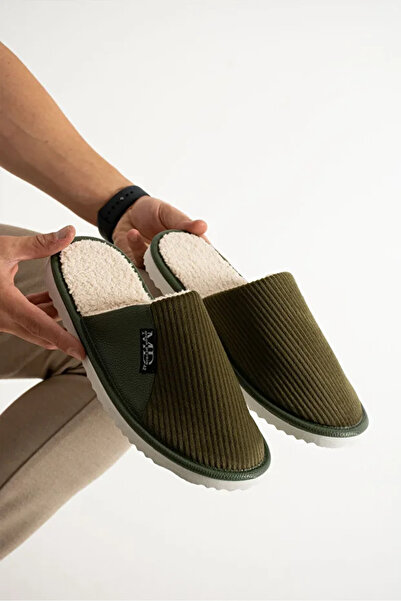 STOCON Unisex Velvet Fabric Leather Detailed Home Slippers Ribbed Fabric Home Slippers Dowry Bundle Slippers Stc1154