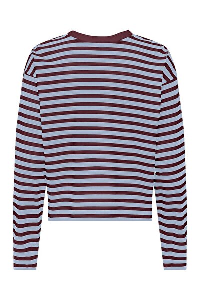 ONLY Кадин Бордо Онливина L/s O-neck Stripe Top Jrs Суитшърт 15359682-Каберне