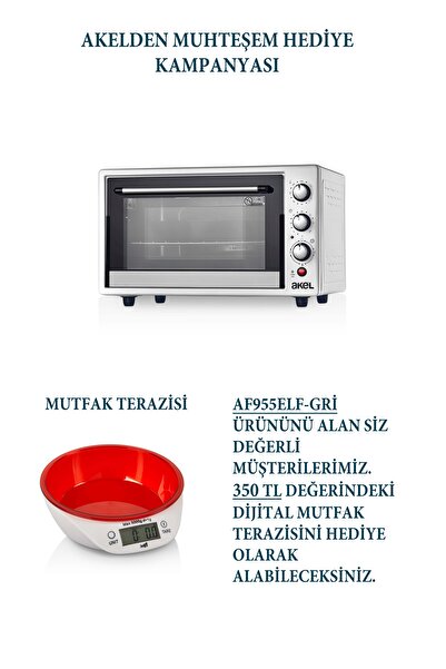 Akel Emaye, Lambalı, Fanlı, Termostatlı, Saatli, Çift Tepsili 50 Litre Midi Fırın AF955ELF
