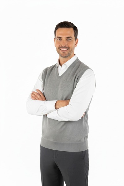 Oppland Men's V-Neck Solid Color Classic Model Comfortable Cut Full Pattern Thin Wool Woven Sweater