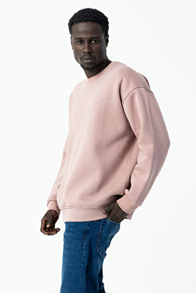 JB John Borners Ανδρικό φούτερ με λαιμόκοψη JB με κέντημα 3 κλωστών ροζ - 5405