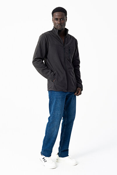 JB John Borners Men's Stand Collar Zipper Pocket Detailed Fleece Anthracite -...
