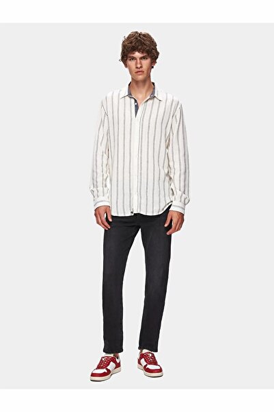 Ltb Relaxed Striped Cotton Dark Gray Shirt