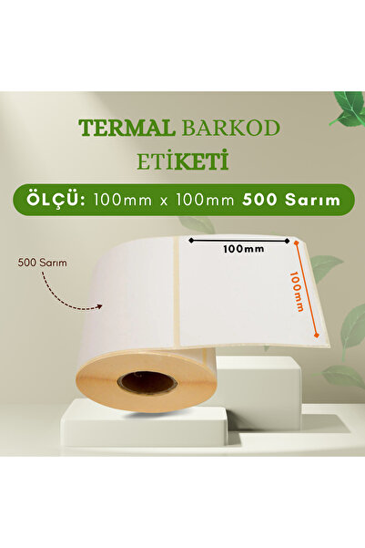 KHR 100x100 MM Barkod Termal Etiket 500 Net Sarım 5 Rulo (500 Sarım x 5 Rulo Toplam 2500 Sarım)