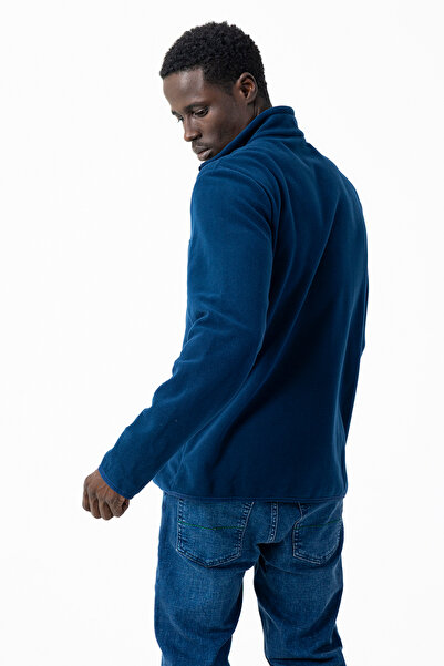 JB John Borners Ανδρικός γιακάς Fleece Navy Blue με λεπτομέρεια τσέπης με φερμουάρ μαλακής υφής - 6019