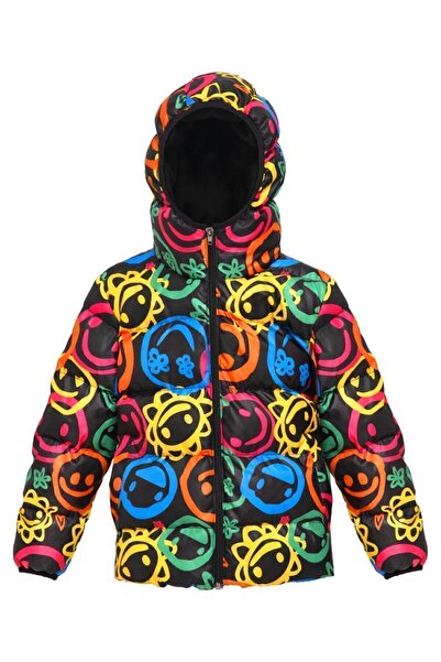 freemen Chlapecký smajlík Emoji zimní nafukovací kabát s fleecovou kožešinou uvnitř, vodě a větruodolný s kapucí a kapsami