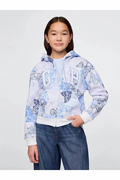 GAP Kız Çocuk Gap Logo Fransız Havlu Kumaş Fermuarlı Sweatshirt