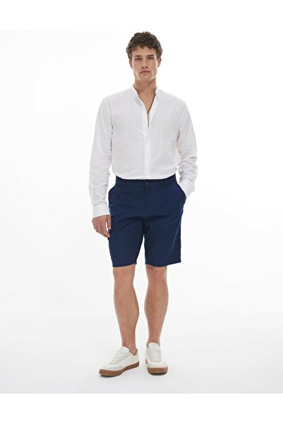 Ltb Λινό Look Regular Midi Navy Blue σορτς