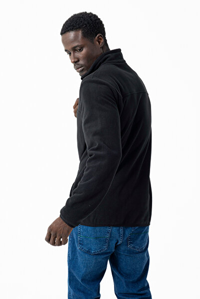 JB John Borners Men's Stand Collar Fleece Black Pocket Detailed Zippered Soft Textured - 6019