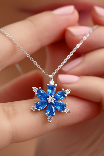 SİLVERA TELKARİ Lotus Çiçeği Gümüş Kolye Akuamarin Taşlı 925 Ayar Gümüş Kolye...