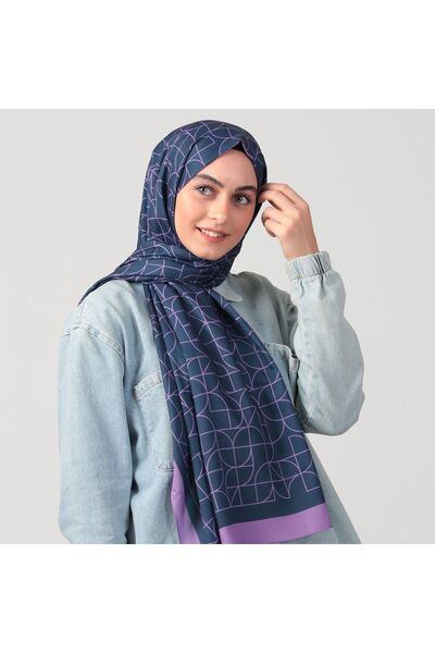 ipekistanbul Cotton Silk Shawl - Geometric Pattern - Purple