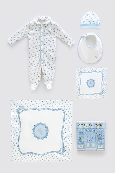 Atelier Babbi طقم حديثي الولادة مكون من 5 قطع مصنوع من القطن بنسبة 100% - أصداف بحرية