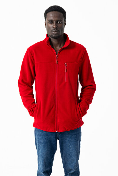 JB John Borners Men's Stand Collar Fleece Claret Red Pocket Detailed Zippered Soft Textured - 6019