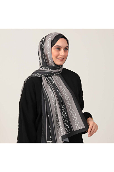 ipekistanbul Şal din mătase de bumbac - Model cu lanţuri - Negru Gri