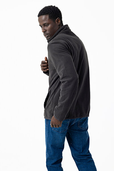 JB John Borners Erkek Dik Yaka Polar Antrasit Cep Detaylı Fermuarlı Yumuşak Dokulu - 6019