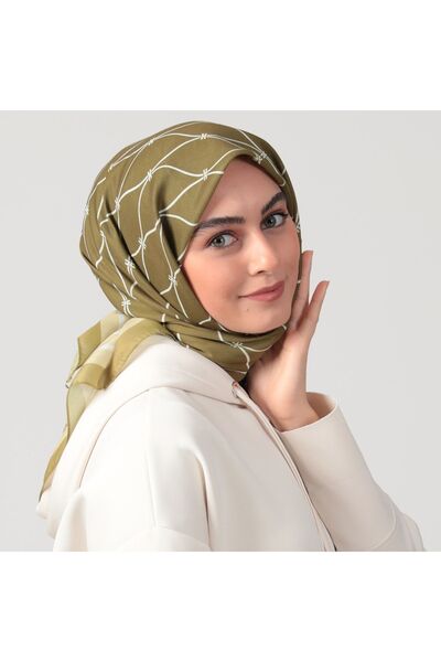 ipekistanbul Pamuk Ipek Eşarp - Dalga Desen - Yağ Yeşili