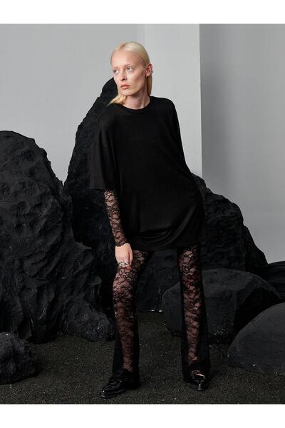 RİVUS Black Viscose Oversize T-Shirt