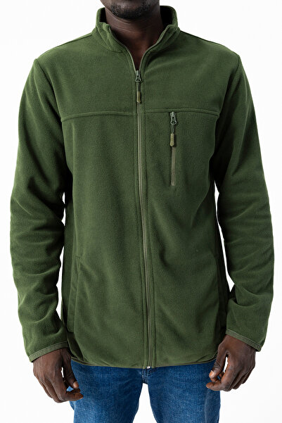 JB John Borners Men's Stand Collar Zippered Pocket Detailed Fleece Khaki - 6019