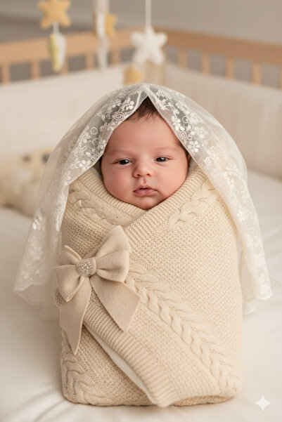 Genel Markalar ANNE BEBEK KOYUN YÜNÜ TRİKO 85*85 CM TÜLLÜ KUNDAK BATTANİYE