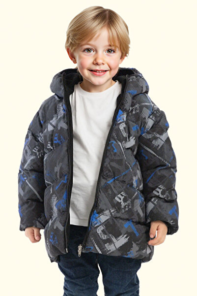 freemen Флісове водо- та вітронепроникне надувне зимове пальто з капюшоном з цифровим візерунком для хлопчиків Saks Антрацит