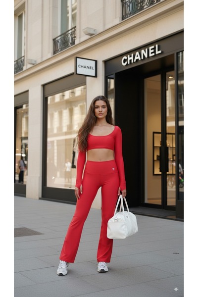 Keep Risen Women's Leggings with Flared Leg Recovery Effect Red